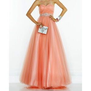 Alyce Paris 18 CORAL Long Tulle BALLGOWN FORMAL PROM PAGEANT DRESS #1075
